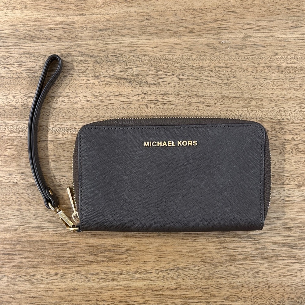 Michael Kors Black Wristlet with Gold Accents